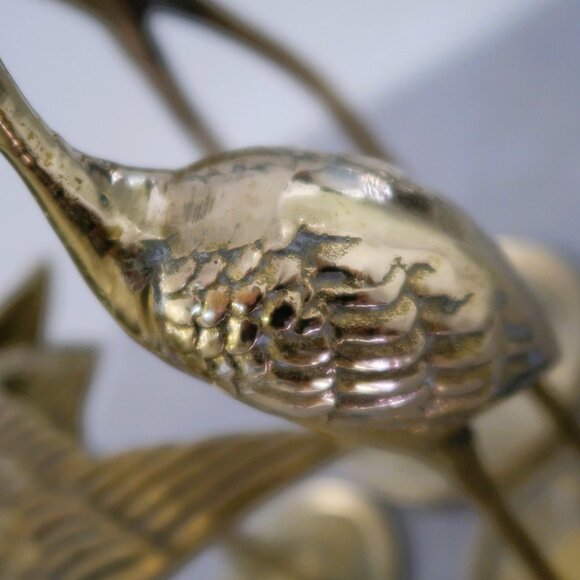 Vintage Brass Crane Birds Sculptures Trinket Decor Set of Three See Description - Picture 8 of 9